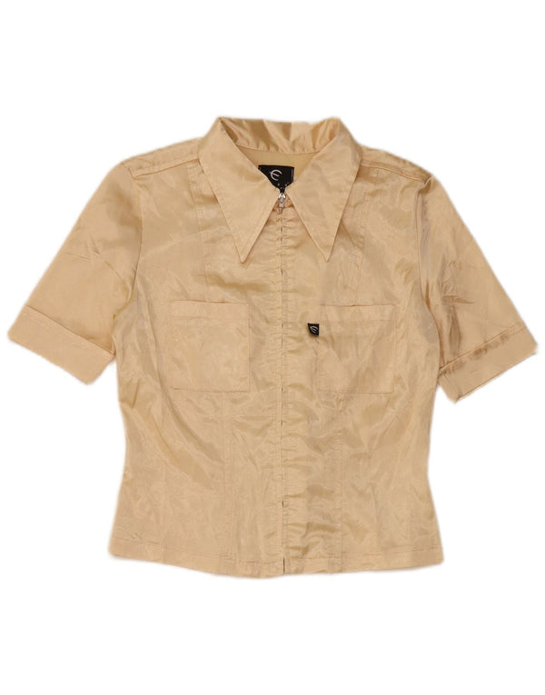 Blusa camisera de manga corta para mujer Easy UK 10 Small Beige Poliéster