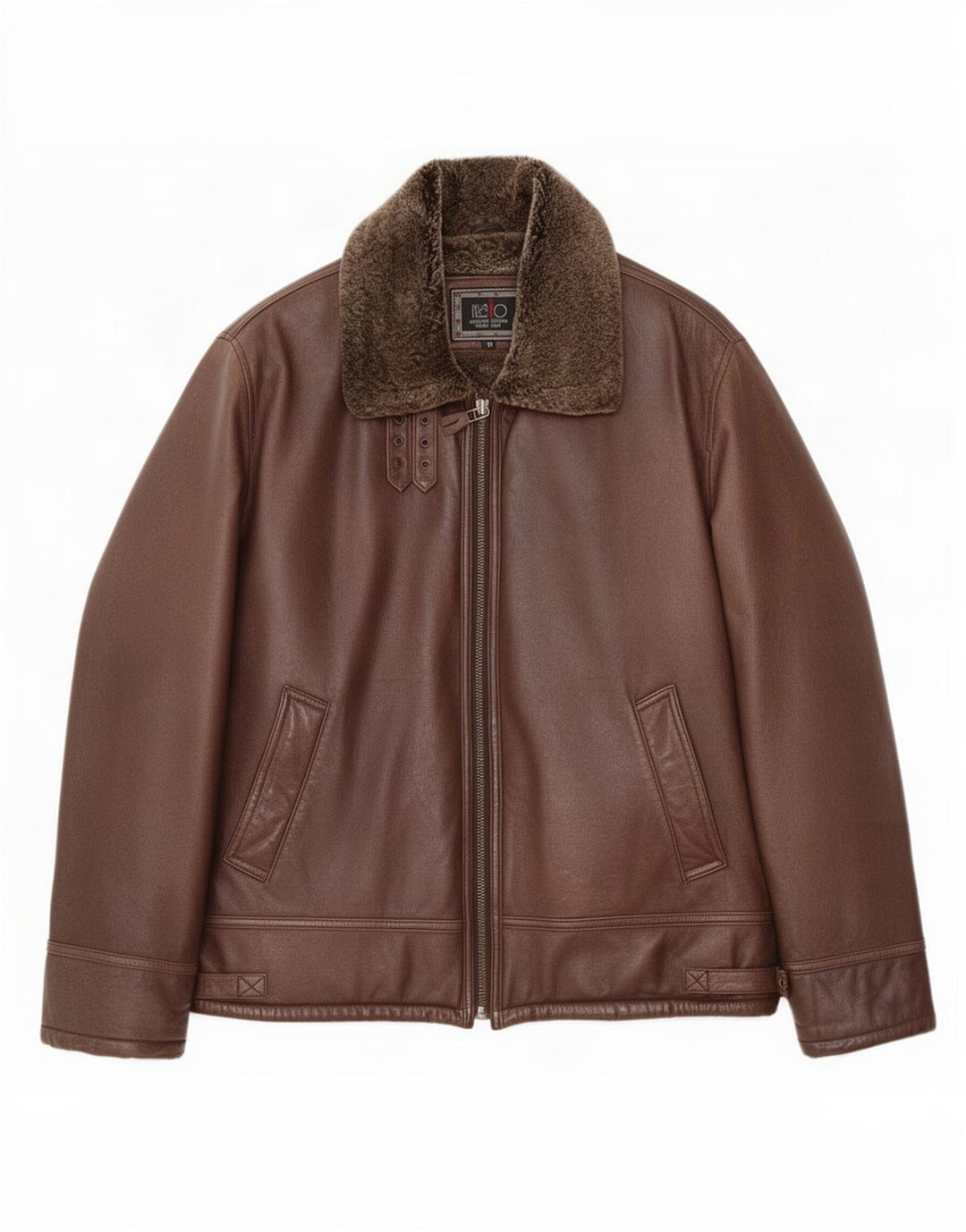 Italo Chaqueta de piel de oveja para hombre IT 50 Cuero marrón grande