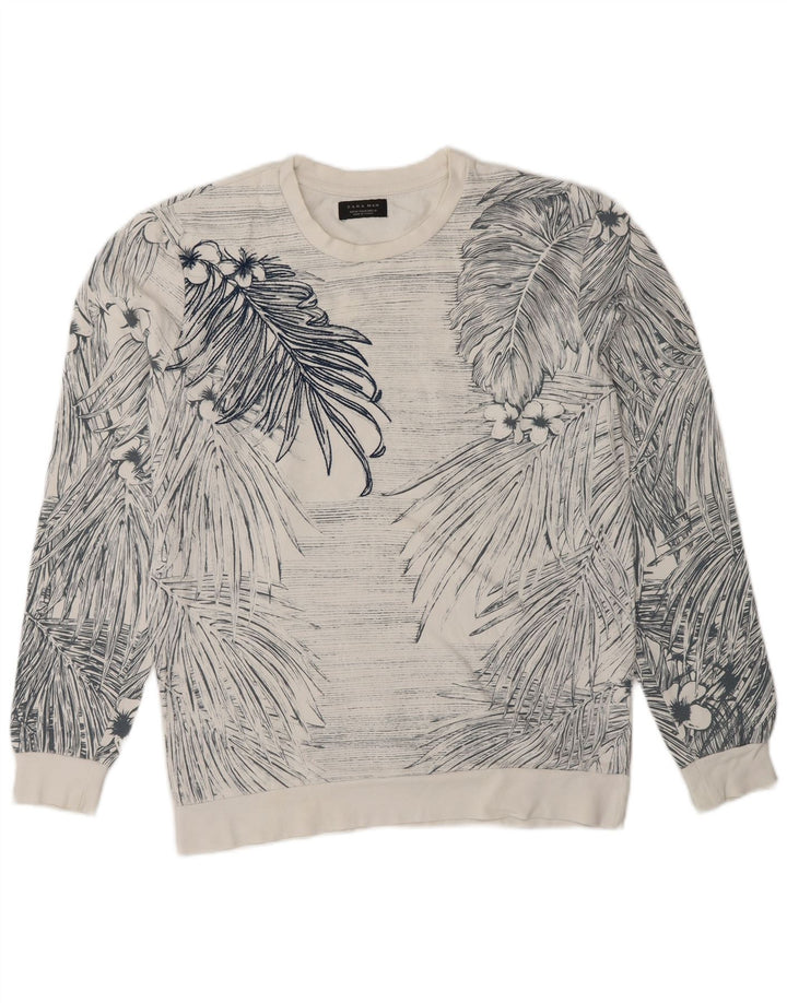 Zara Hombre Sudadera Jumper Medium Blanco Floral Algodón