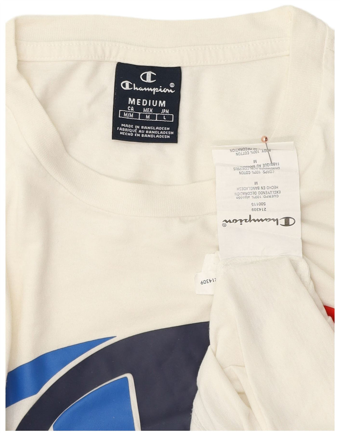 Champion Camiseta gráfica para hombre Top Medium White Cotton