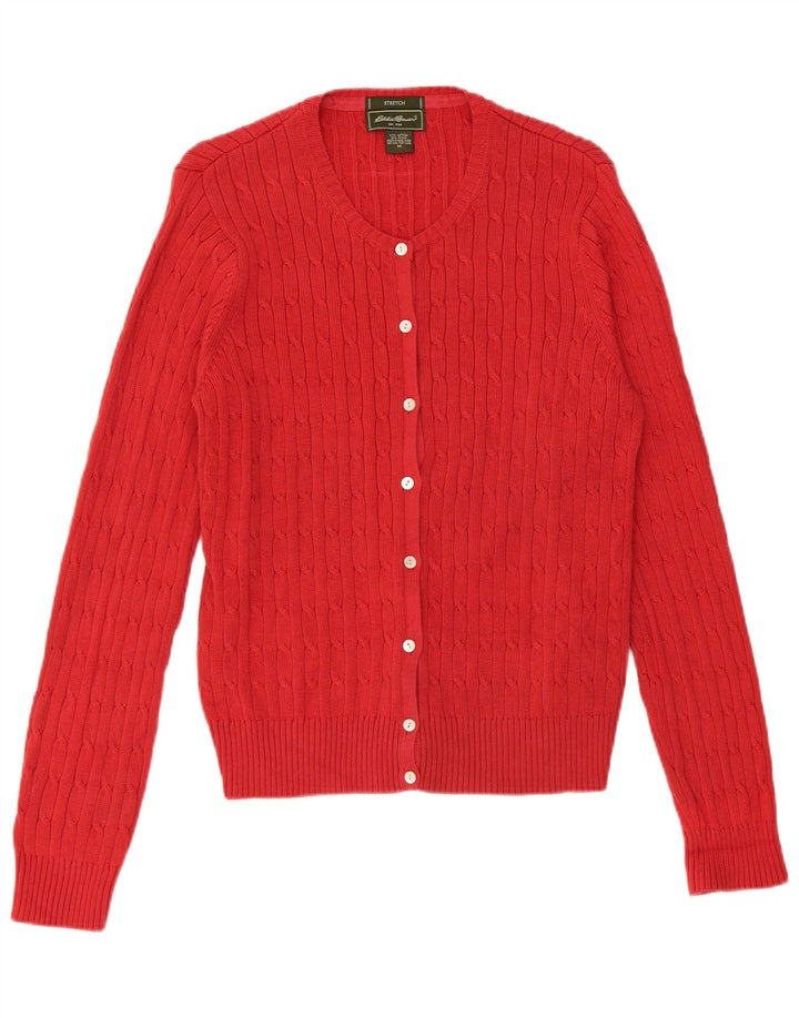 Eddie Bauer Suéter tipo cárdigan elástico para mujer Reino Unido 14 Algodón rojo mediano