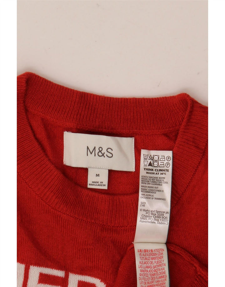 Marks & Spencer Jersey con cuello redondo y gráfico para hombre, color rojo medio, Navidad