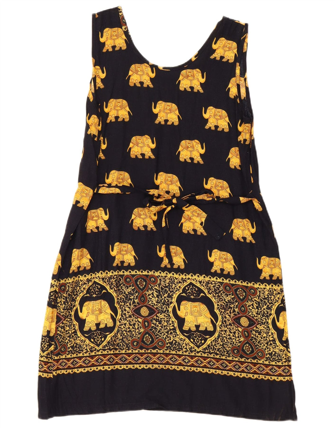 VINTAGE Vestido de verano sin mangas para mujer Reino Unido 12 Algodón con estampado animal negro mediano