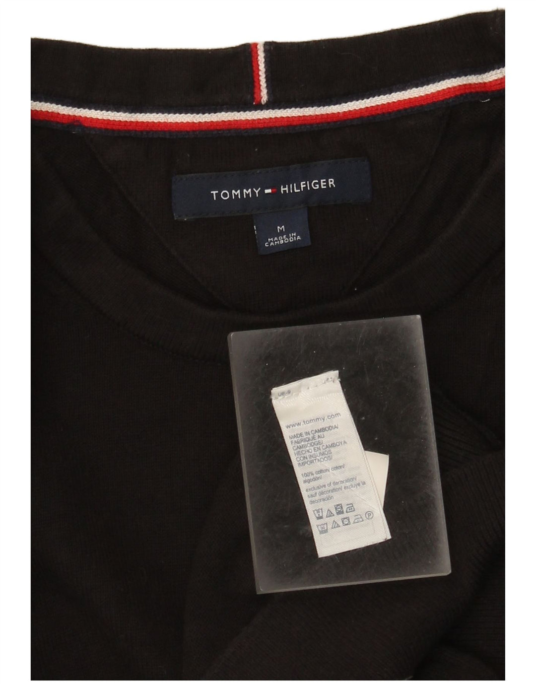 Tommy Hilfiger Jersey con cuello redondo para hombre, jersey de algodón negro mediano