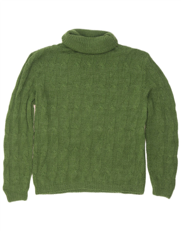 Vintage hombres rollo cuello jersey suéter pequeño verde