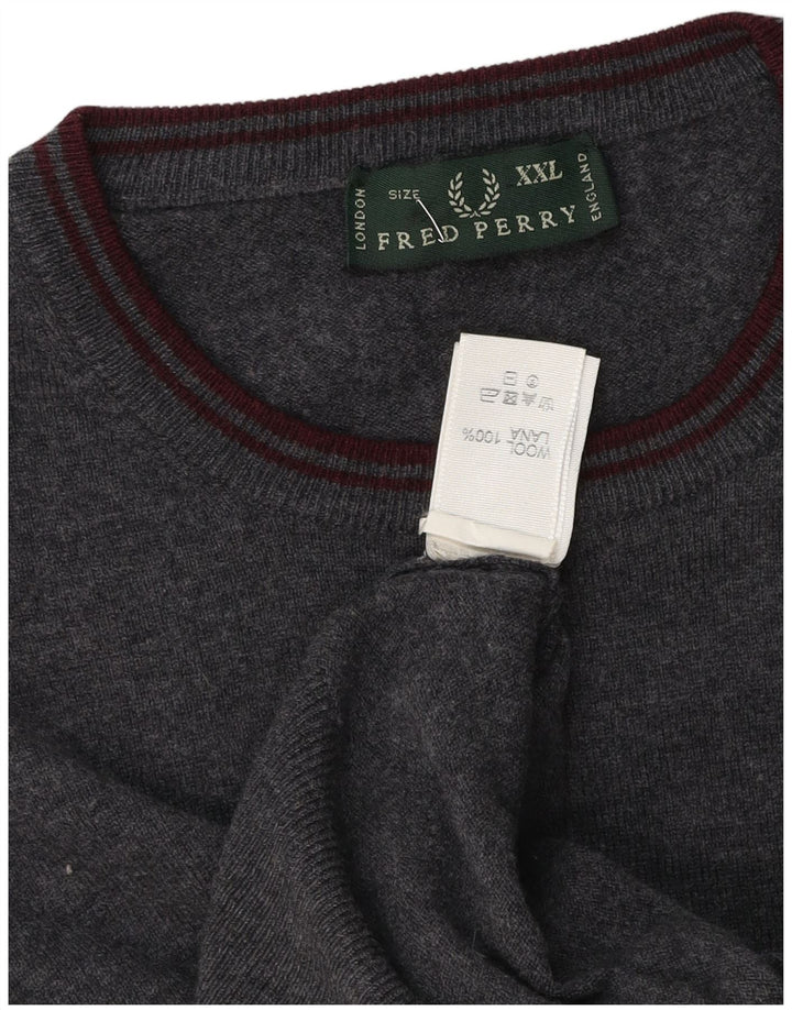 Fred Perry Suéter De Cuello Redondo Para Hombre 2XL Lana Gris
