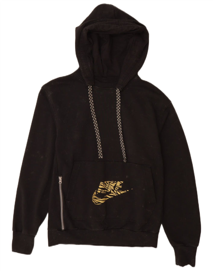 NIKE Sudadera con capucha Dri Fit Graphic para hombre, talla pequeña, algodón negro