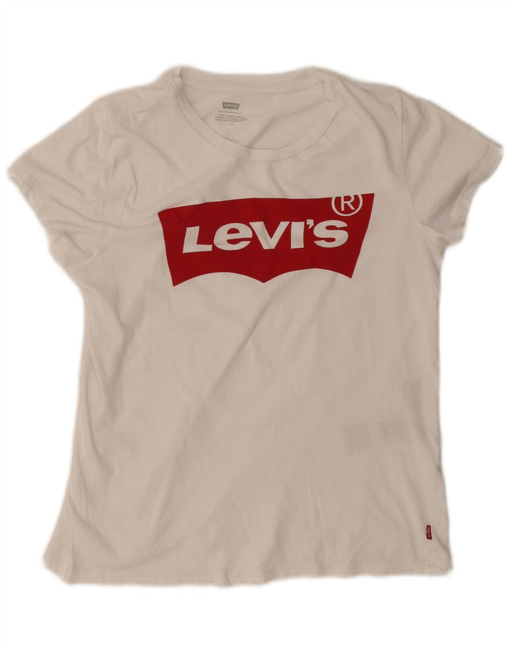 Levi's Camiseta gráfica para mujer Top UK 12 Medium White Cotton