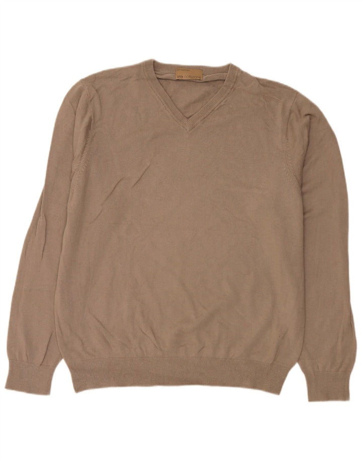 Marks & Spencer Jersey con cuello en V para hombre, talla grande, viscosa marrón