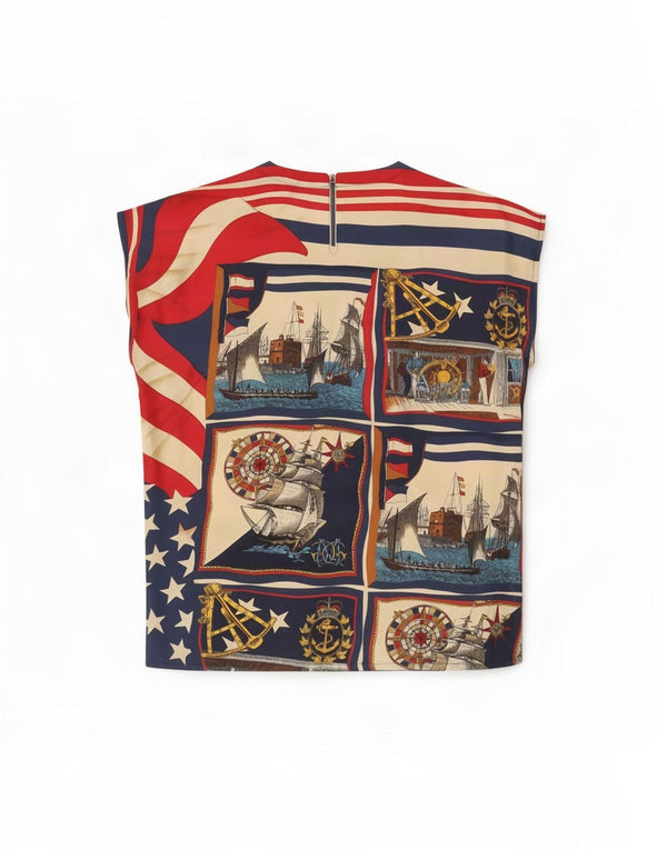 Vintage mujer blusa Top Reino Unido 12 medio multicolor náutico