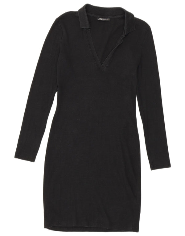 Zara Vestido ajustado de manga larga para mujer Reino Unido 40 Mediano Algodón negro