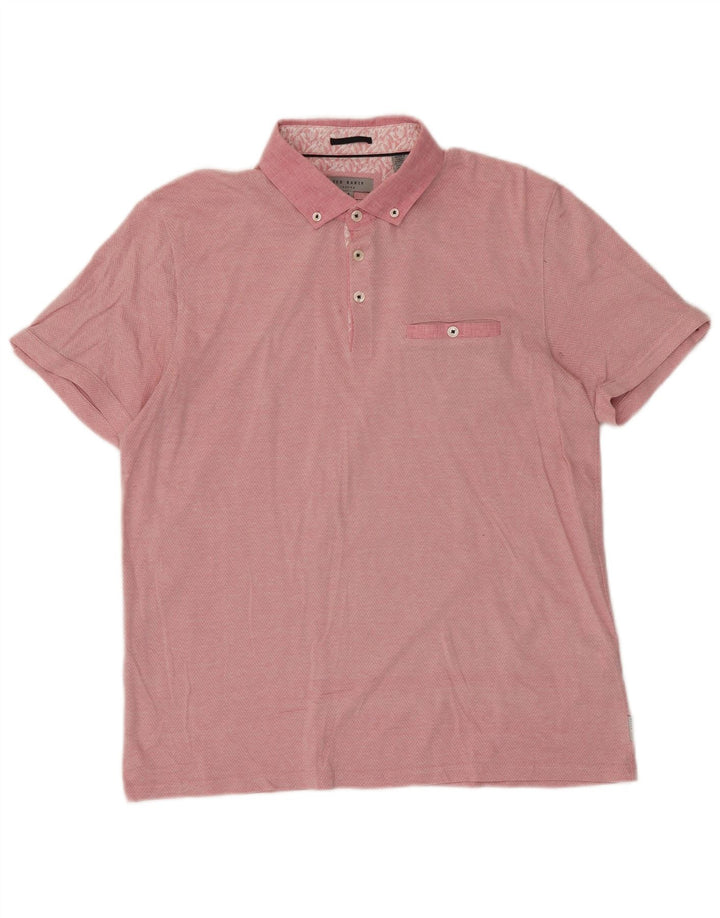 Ted Baker Polo para hombre talla 4 grande algodón Chevron rosa