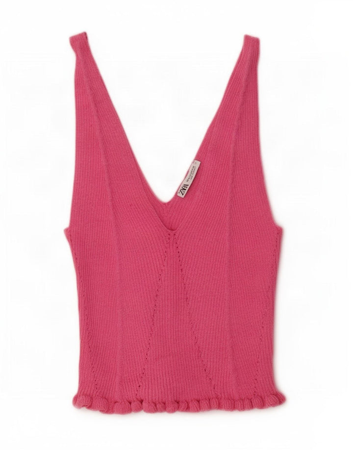 Zara Top corto de punto para mujer Reino Unido 42 Rosa mediano