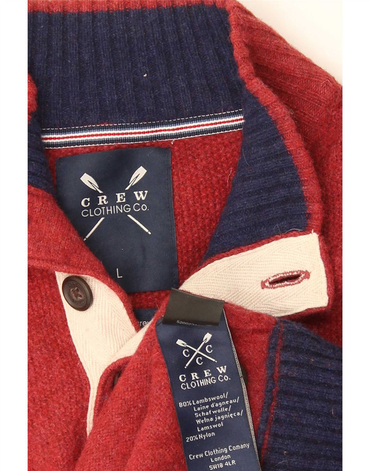 Crew Clothing Suéter tipo jersey con cuello y botones para hombre, lana de cordero roja grande