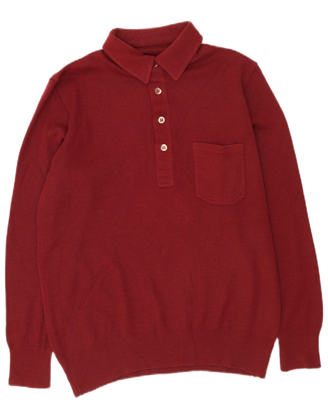 Vintage hombres polo cuello jersey suéter medio borgoña