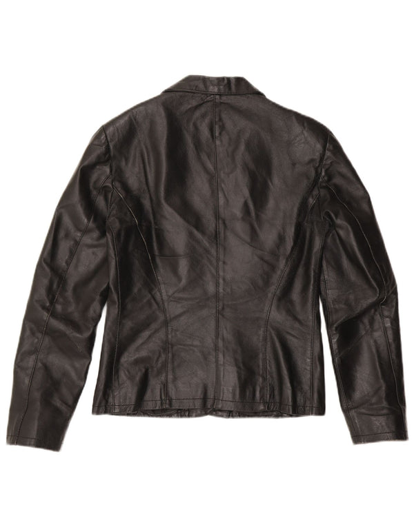 Sasch Chaqueta Blazer de Cuero con 2 Botones para Mujer UK 10 Small Black Leather