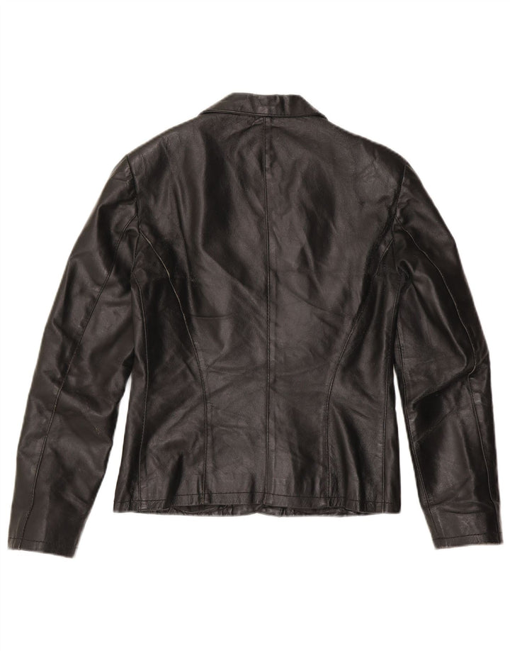 Sasch Chaqueta Blazer de Cuero con 2 Botones para Mujer UK 10 Small Black Leather
