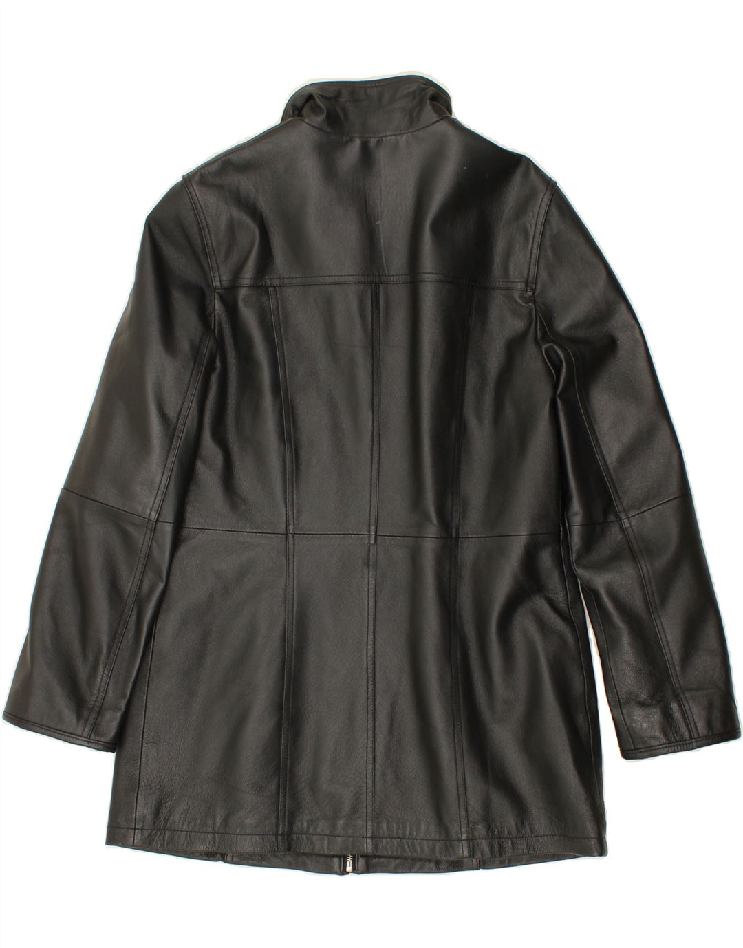 WALLIS Womens Leather Coat UK 12 Medium  Black Leather Vintage Wallis and Second-Hand Wallis from Messina Hembry 