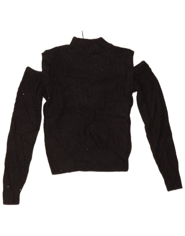 DKNY Suéter tipo jersey con cuello alto y hombros descubiertos para mujer UK 6 XS Acrílico negro