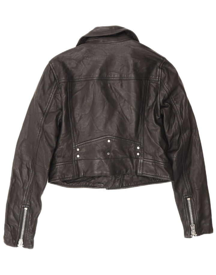All Saints Chaqueta motera de cuero corta para mujer UK 4 XS Cuero negro