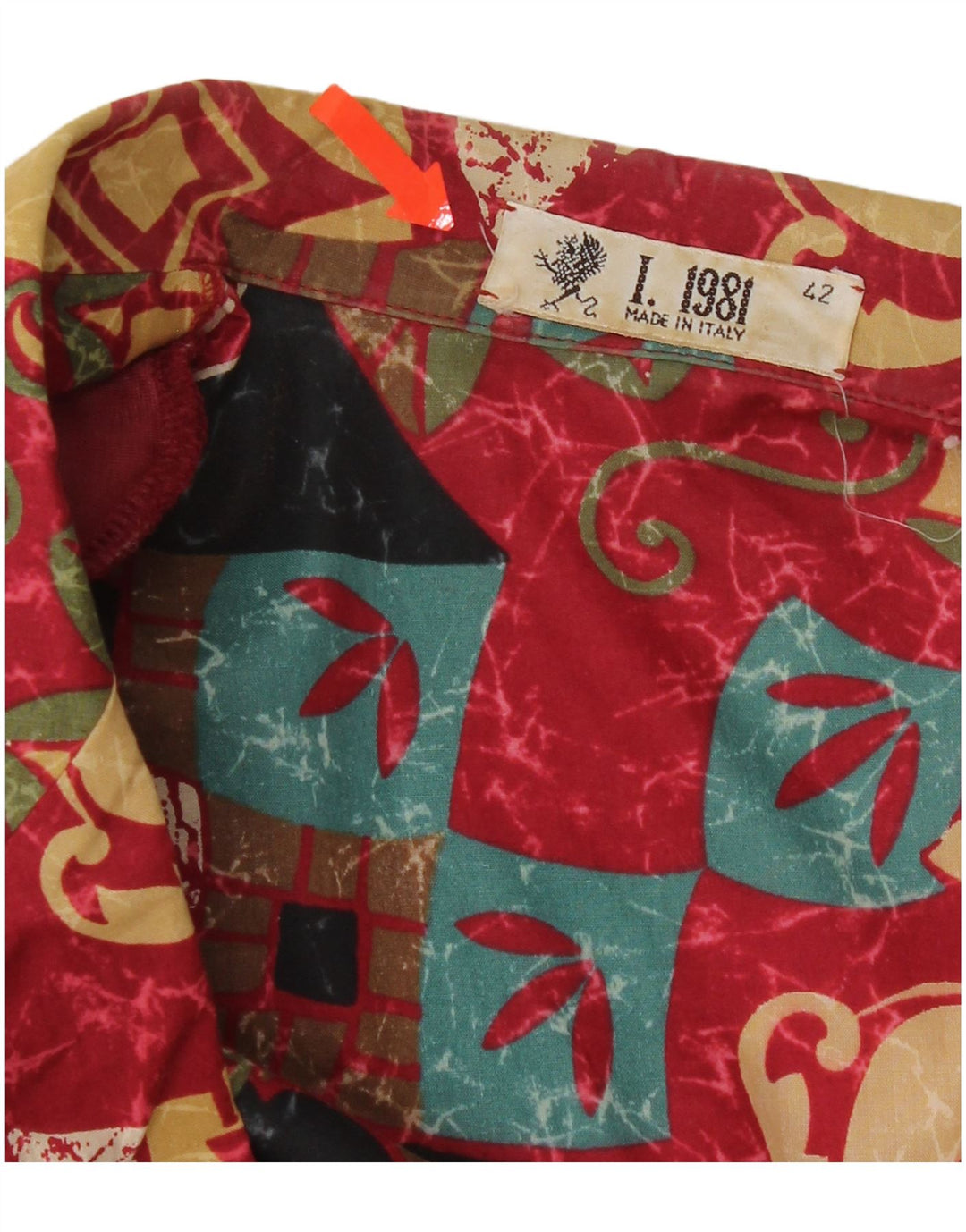 Vintage mujer patrón abstracto chaqueta blazer IT 42 bloque de color rojo medio