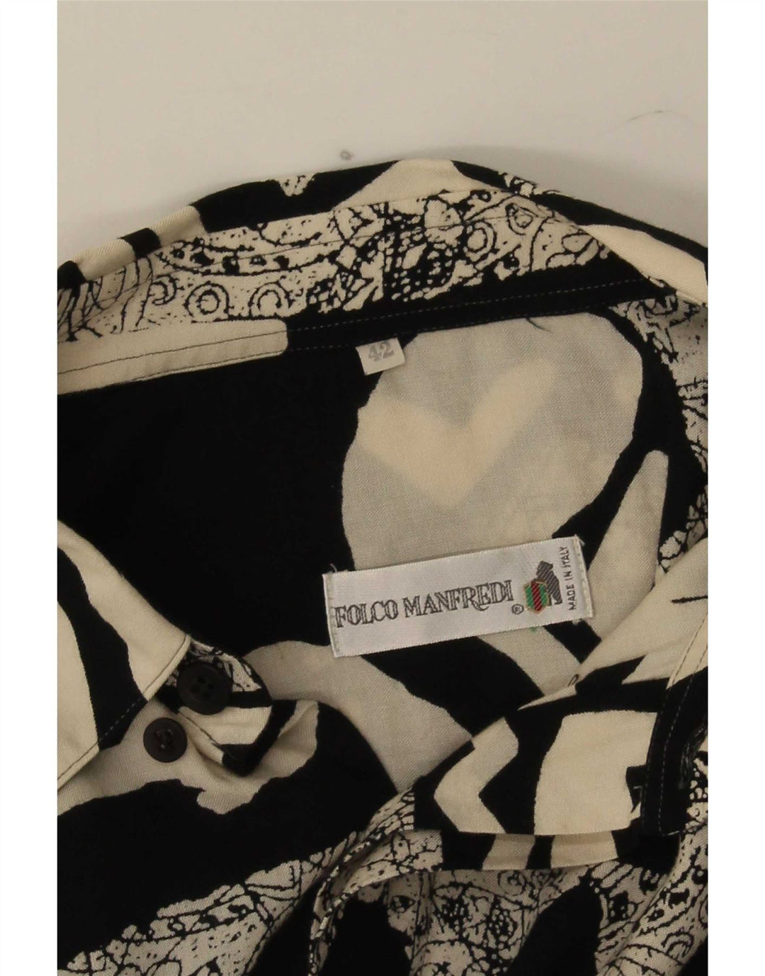 Camisa vintage de manga corta para hombre IT 42 Patchwork negro grande