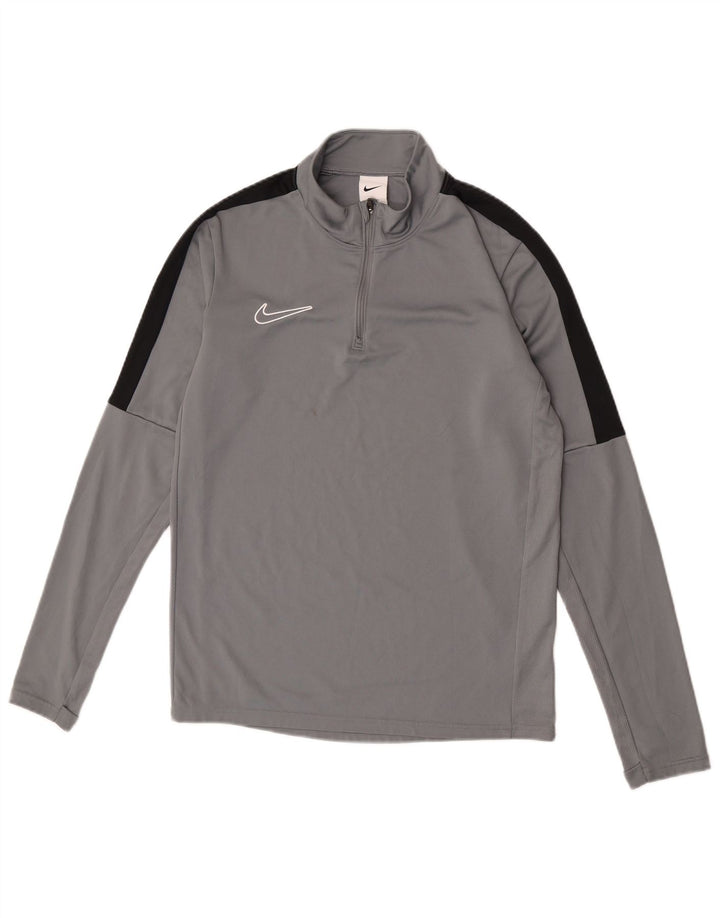 Nike - Camiseta Dri Fit con cremallera y cuello para hombre, manga larga, poliéster color gris pequeño