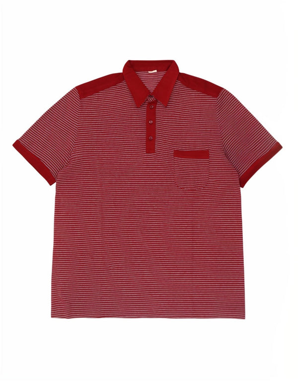 Vintage Hombre Polo Camisa XL Borgoña Rayas