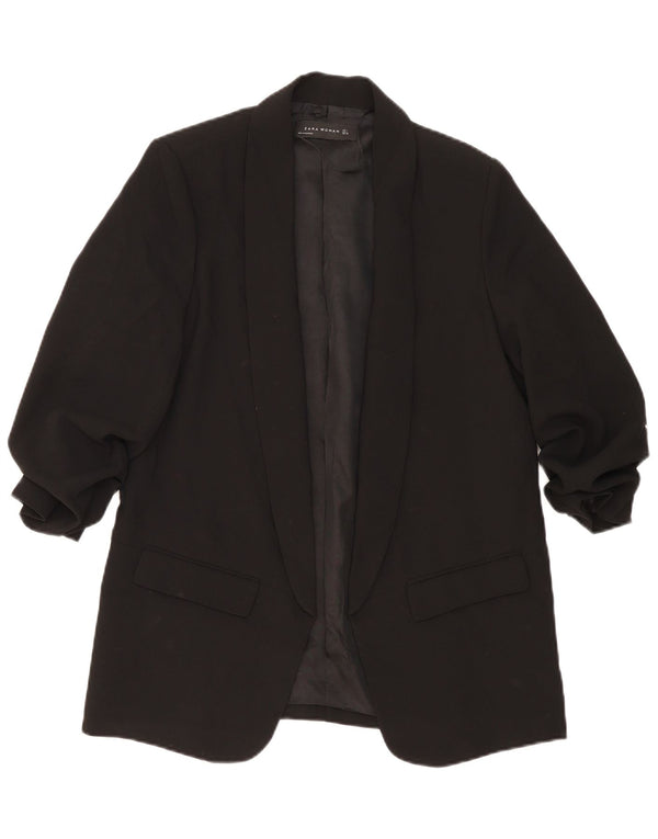 Zara Mujer Chaqueta Americana Abierta Manga 3/4 UK 44 Grande Poliéster Negro