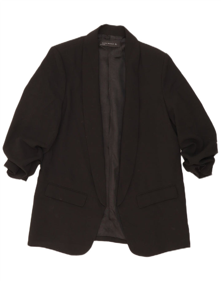 Zara Mujer Chaqueta Americana Abierta Manga 3/4 UK 44 Grande Poliéster Negro