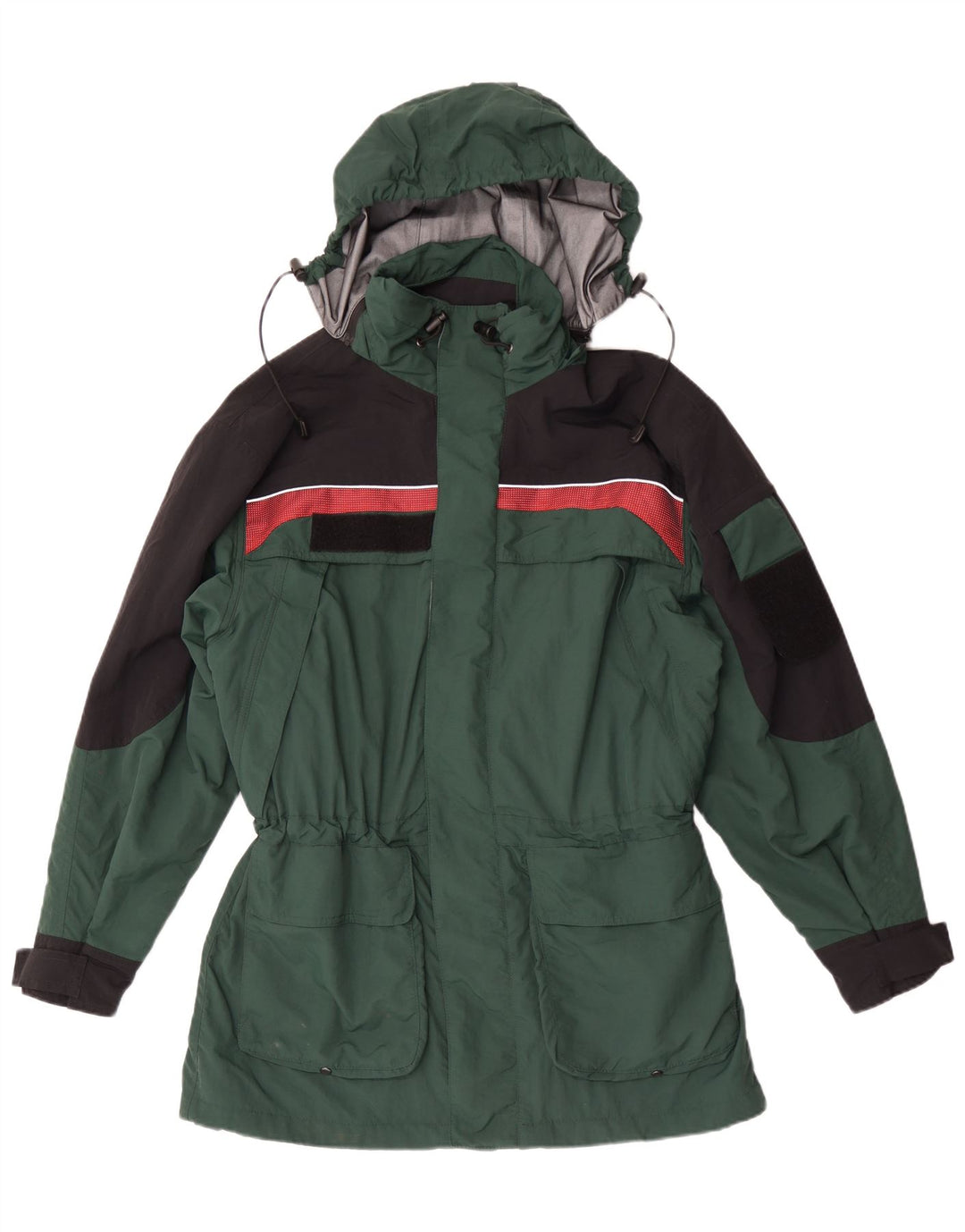 Vintage hombres chaqueta de lluvia con capucha Reino Unido 40 poliamida verde grande