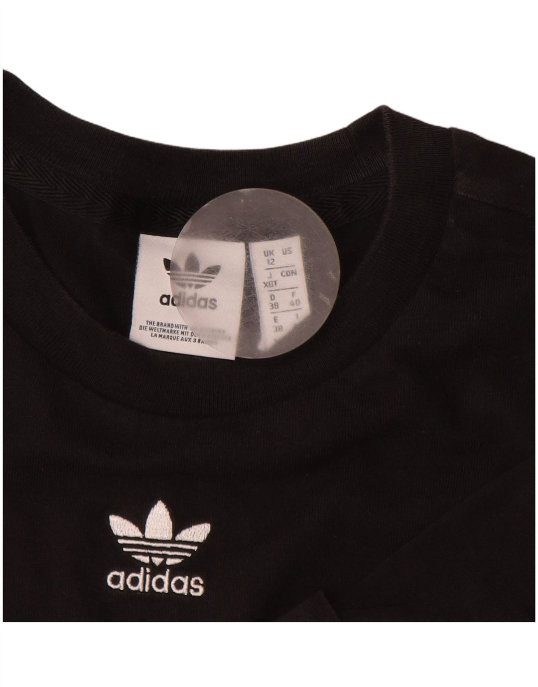 ADIDAS Camiseta corta para mujer UK 12 Mediana Algodón negro