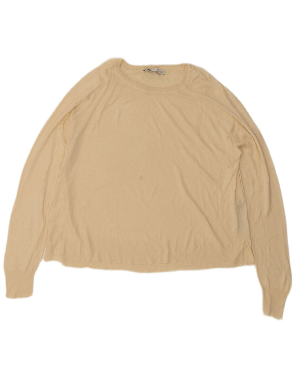 Zara Mujer Crop Boat Neck Jumper Sweater UK 46 Large Off White Viscosa