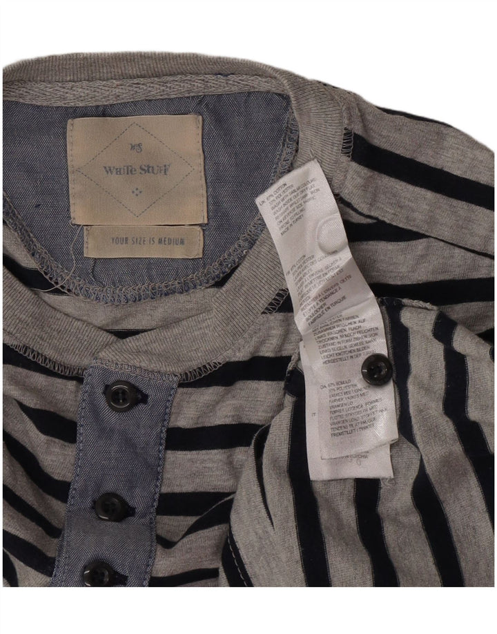 Camiseta de hombre White Stuff de poliéster a rayas gris medio de manga larga