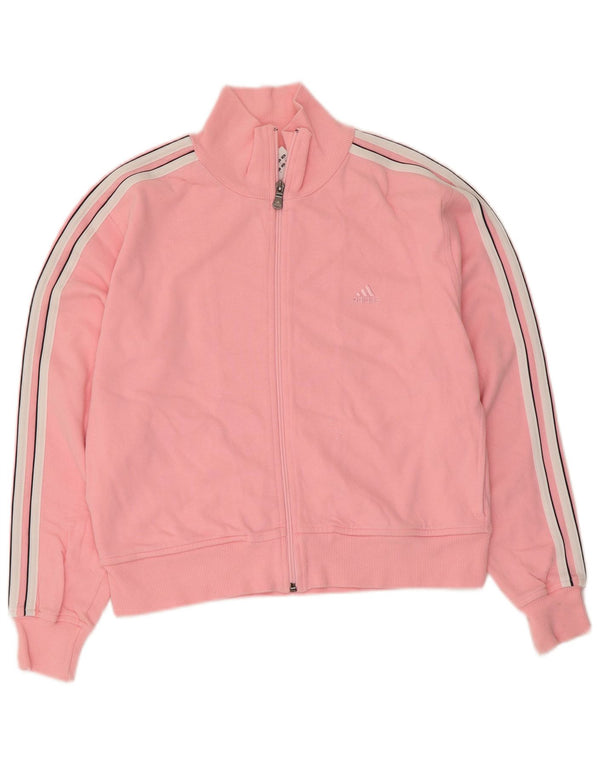 Adidas Womens Crop Tracksuit Top Jacket UK 14 Medium Pink Cotton