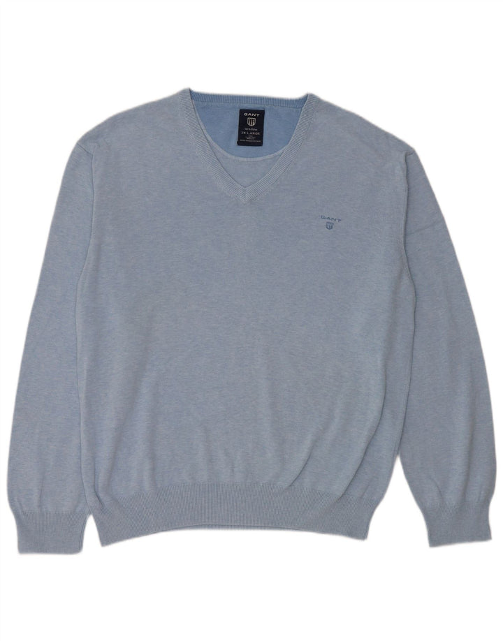 Gant Jersey con cuello en V para hombre, talla 2XL, algodón azul