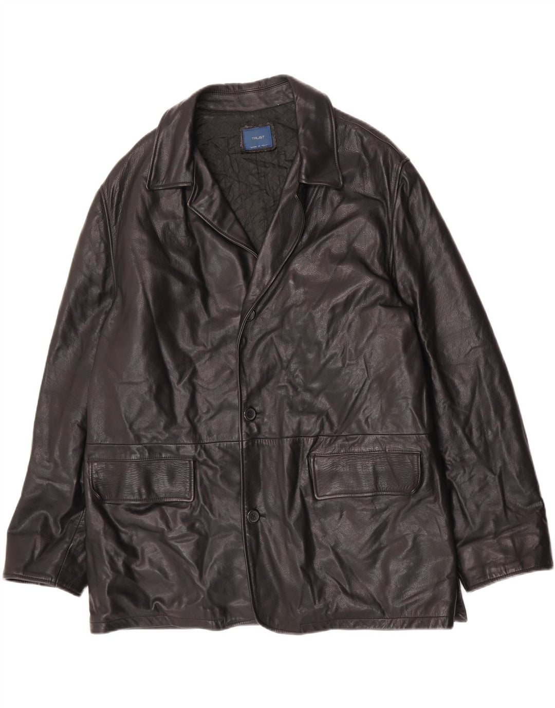 Chaqueta de cuero vintage para hombre IT 52 XL cuero negro
