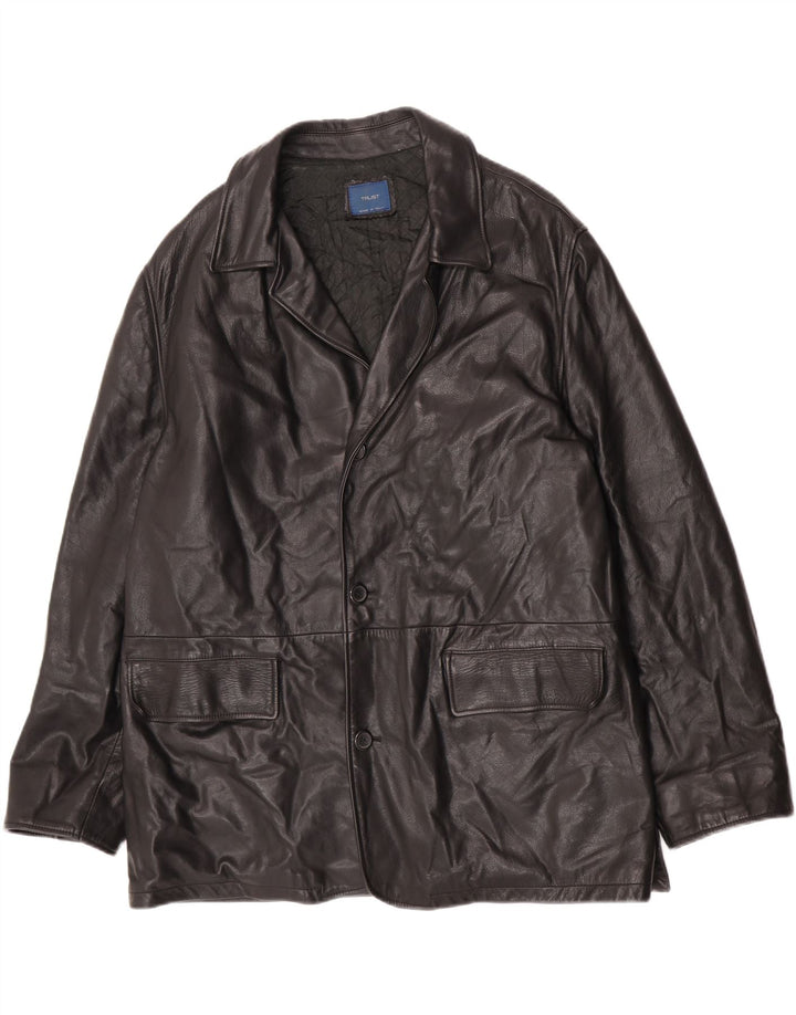 Chaqueta de cuero vintage para hombre IT 52 XL cuero negro