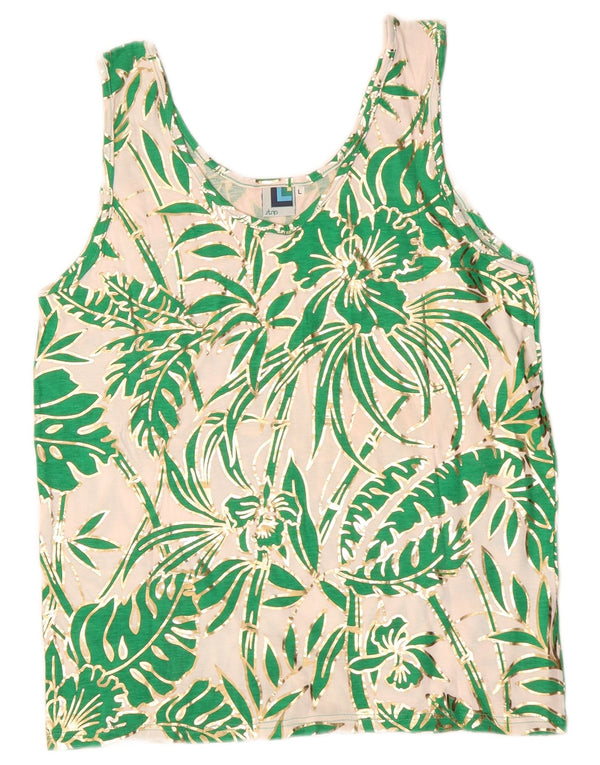 Vintage mujer chaleco top Reino Unido 14 algodón floral beige grande
