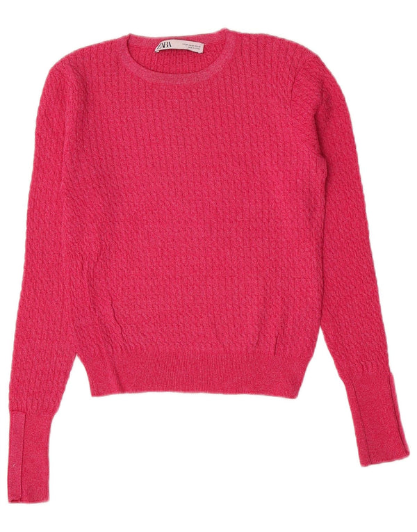 Zara Mujer Crop Boat Neck Jumper Sweater UK 42 Viscosa Rosa Mediana