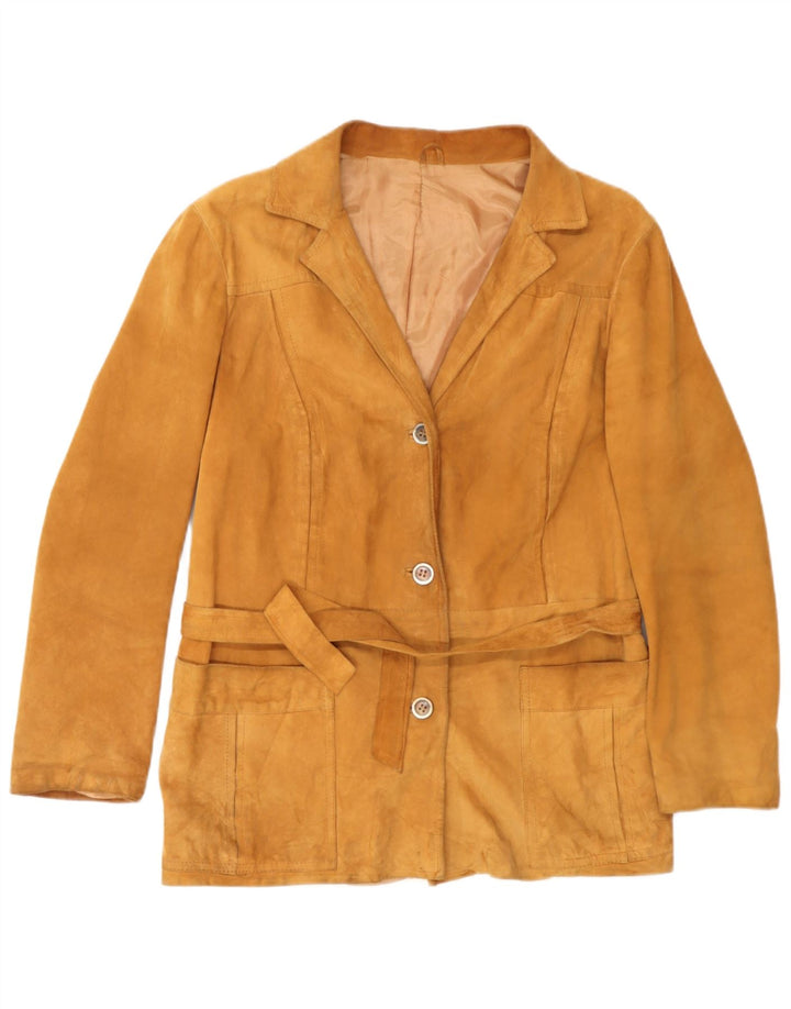 Vintage mujer 3 botones ante Blazer chaqueta Reino Unido 14 cuero marrón medio