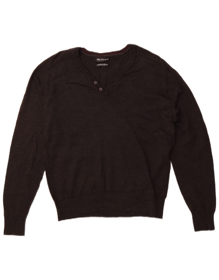 Marks & Spencer Suéter con Cuello en V Autograph para Mujer UK 46 Grande Gris