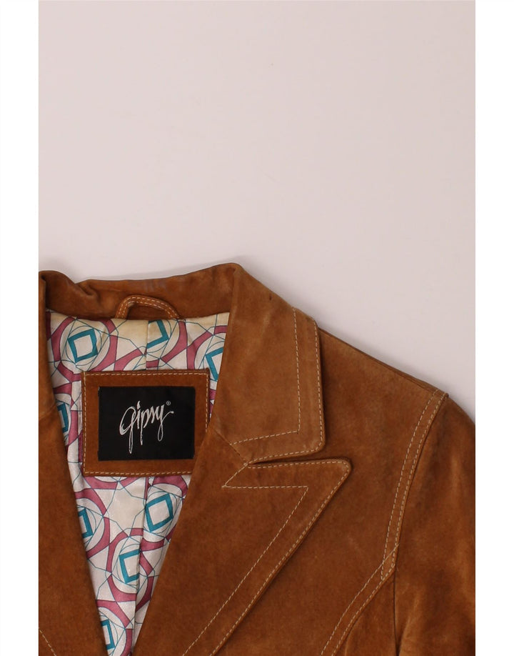 GIPSY Womens Suede 2 Button Blazer Jacket UK 12 Medium Beige Leather Vintage Gipsy and Second-Hand Gipsy from Messina Hembry 