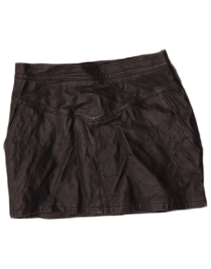 EMBASSY Falda de cuero de cintura alta para mujer IT 46 Large W26 Cuero negro