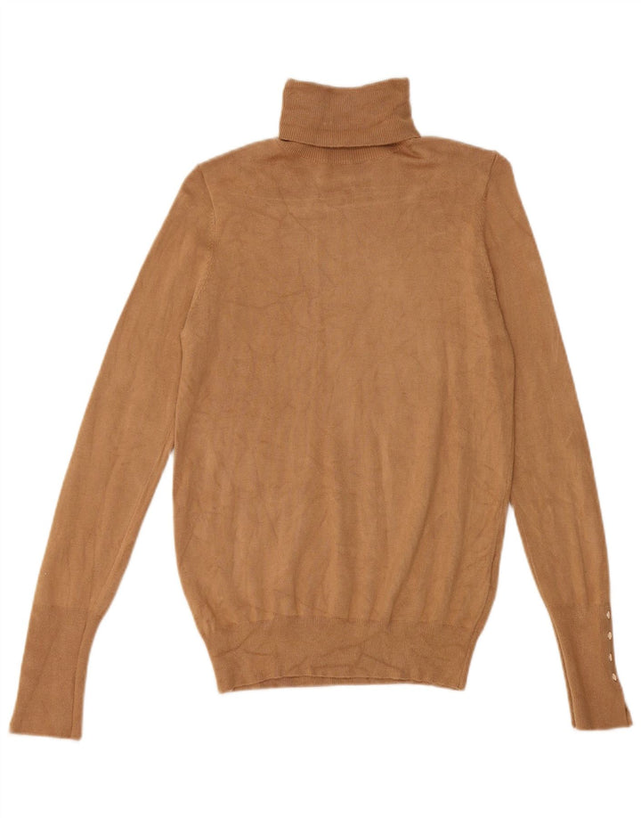 Zara Mujer Roll Neck Jumper Sweater UK 10 Small Marrón Viscosa