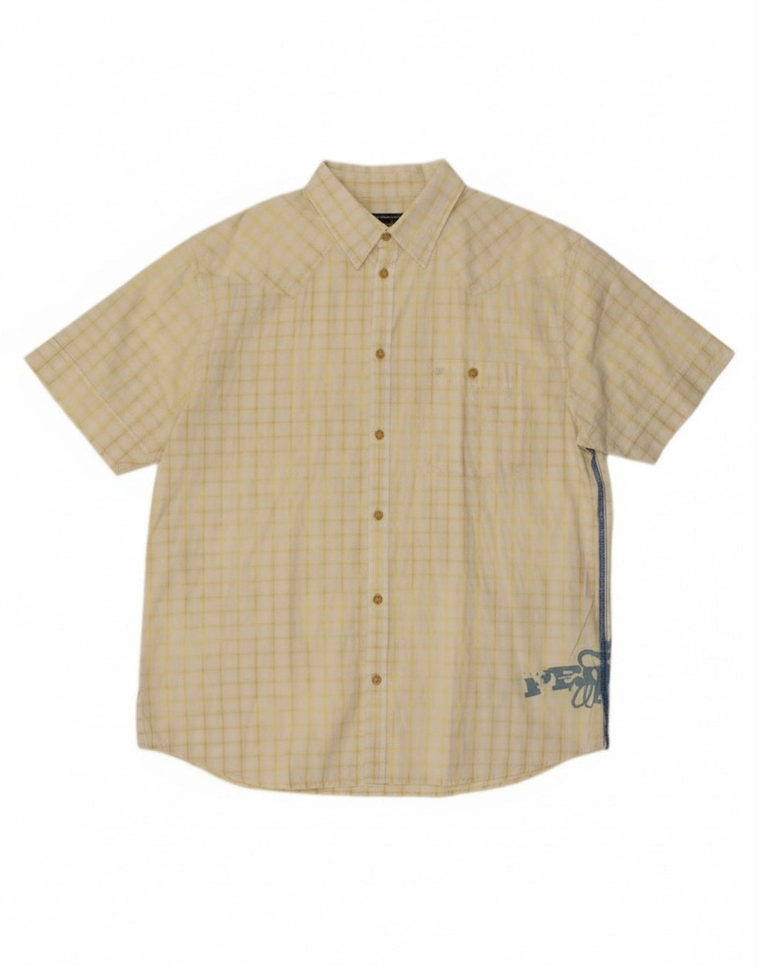 Wrangler Camisa gráfica de manga corta para hombre XL Algodón a cuadros amarillos