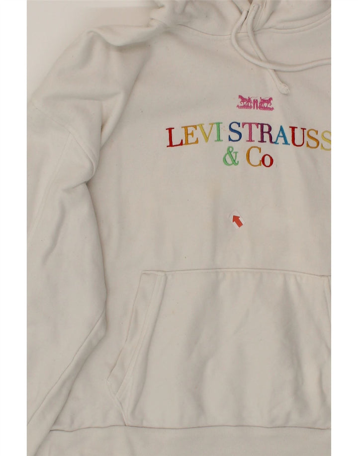 LEVI'S Womens Oversized Graphic Hoodie Jumper UK 10 Small White Vintage Levi's and Second-Hand Levi's from Messina Hembry 