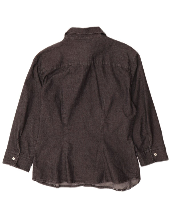 BENETTON Camisa de manga 3/4 para mujer UK 40 Small Gris Algodón