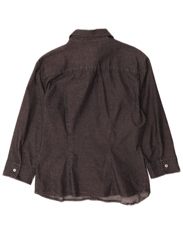 BENETTON Camisa de manga 3/4 para mujer UK 40 Small Gris Algodón