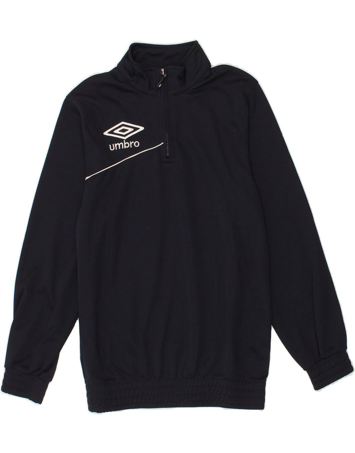 UMBRO Boys Zip Neck Sweatshirt Jumper 8-9 Years 2XS Navy Blue Polyester Vintage Umbro and Second-Hand Umbro from Messina Hembry 